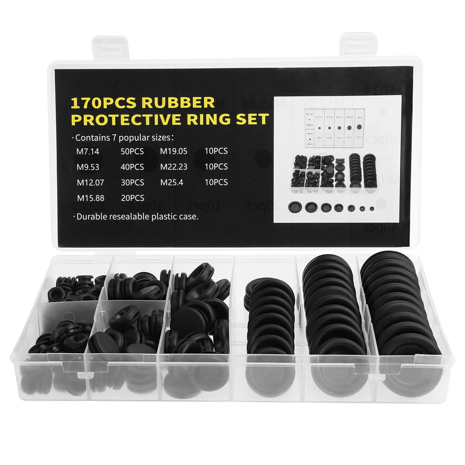 CIRCLE- 170Pcs Rubber Grommet Assortment Kit Set Firewall Hole Electrical Wiring Gasket