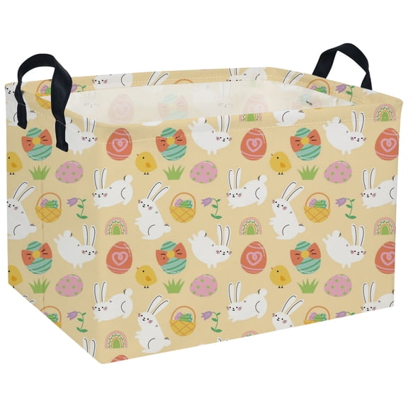 Rectangular Kids Storage Bin Easter Basket Cartoon Storage Basket with Handles for Organizing Home Kitchen Boys and Girls Toys Bins Shelf Baskets(Yellow easter)