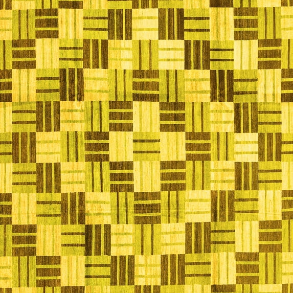 Ahgly Company Indoor Square Checkered Yellow Modern Area Rugs, 4' Square