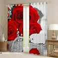 thumbnail image 2 of 3D Red Rose Blackout Curtains for Living Room, White Red Grey Curtains, Romantic Farmhouse Floral Window Curtains, Botanical Flower Petals Darkening Curtains Valentine's Day Window Treatments 52"X63", 2 of 5
