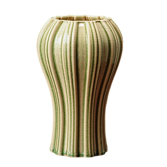 Yesbay Painted Ceramic Vase Desktop Stripe Art Vase Decorative Flower Vase