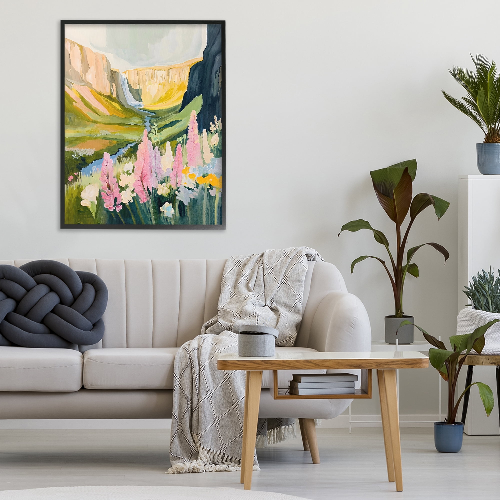 Stupell Industries Waterfall and Valley in Bloom Black Framed Giclee Art, design by The Prints Vibe