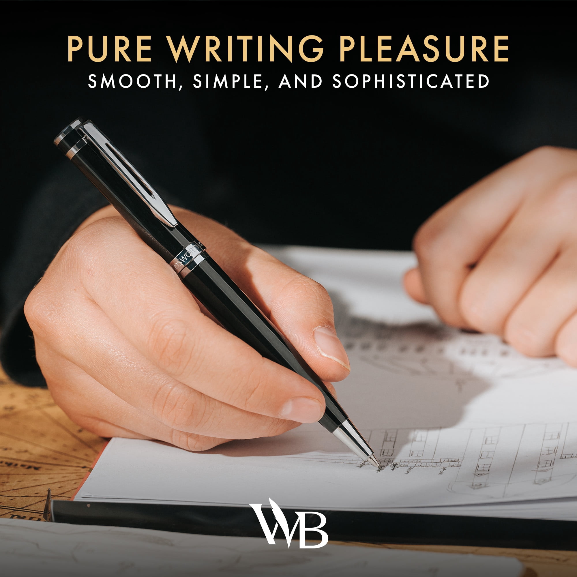 Wordsworth & Black Luxury Erudite Mechanical Pencil Set- Refillable Pencil, Gift Case; Journaling, Calligraphy, Drawing, Smooth Writing [Black Chrome]