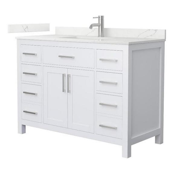 Beckett 48" White Single Vanity & Giotto Quartz Top (1-Hole) & Nickel Trim