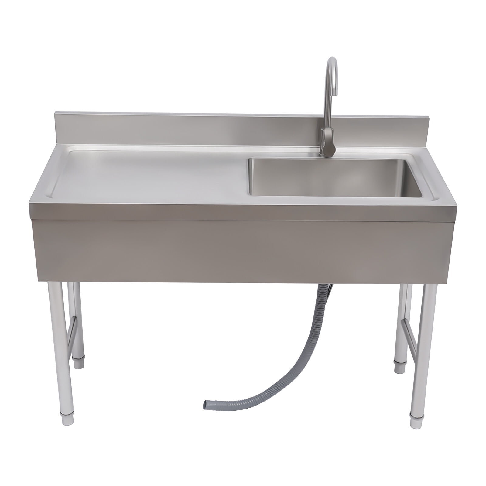 Freestanding Commercial Sink with Faucet, Single Bowl Stainless Steel Utility Sink for Kitchen, Laundry & Garage, Includes Faucet, Pipes & Adjustable Feet (47.2" X 19.6" X 31.5")