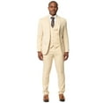thumbnail image 2 of AZAR MAN Slim Fit 2 Button Tan Beige Micro Textured Weave Men's Suit Notch Lapel 48 Short with Vest, 2 of 8