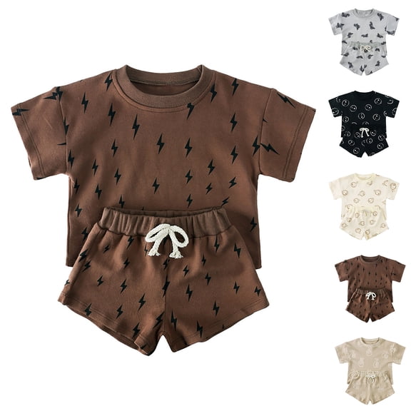 YUEHUA Baby Boys Girls Lightning Print Outfit Set, Short Sleeve T-Shirt and Shorts, Casual Loungewear