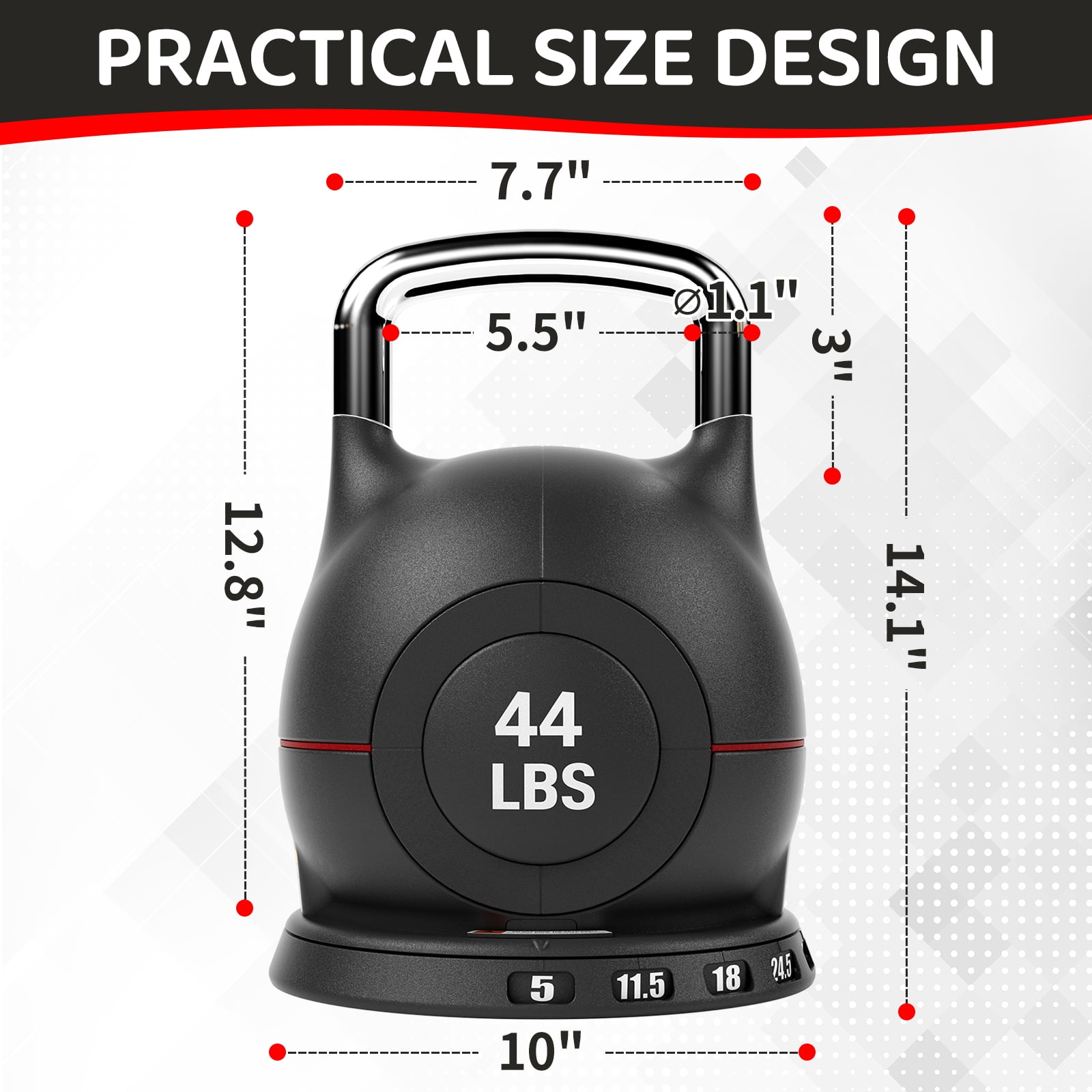TLGREEN Adjustable Kettlebell Set- 7 Weights (22.5lb/44lb), Quick-Change Weight Dial and Weight Plate Safety Lock, for Full-Body Workout & Cross-Training