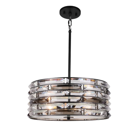 Woodbridge Lighting Lana 4-Light Crystal Accent Drum Metal Pendant in Black