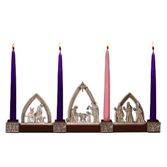 CA Gift 22587X 18 x 8 in. Advent Candle Holder - Nativity with 3 Purple & 1 Pink Candle Included