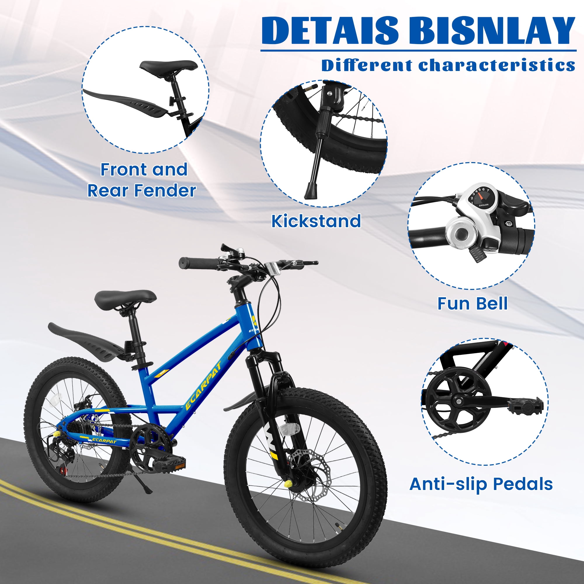 20" Mountain Bike, 7-Speed with Durable Steel Frame & Front Suspension - Blue