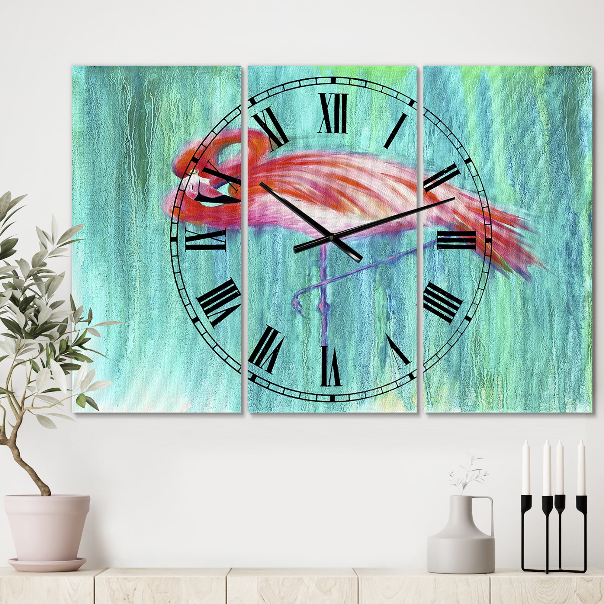 Designart 'Pink Flamingo In Blue' Large Cottage Wall Clock