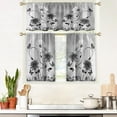 thumbnail image 3 of Teal Floral Kitchen Curtains Valance and Tiers Set 3 Piece Rustic Flowers White Daisy Butterfly Rod Pocket Small Short Living Room Bedroom Bathroom 54x18 inch + 27.5x36 inch*2, 3 of 4