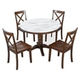thumbnail image 5 of Harper & Bright Designs 5 Pieces Dining Table Set Round Kitchen Table Sets Dinette Set, 1 Marble Veneer Round Top Kitchen Table and 4 Cross Chairs for Small Space, Brown, 5 of 12