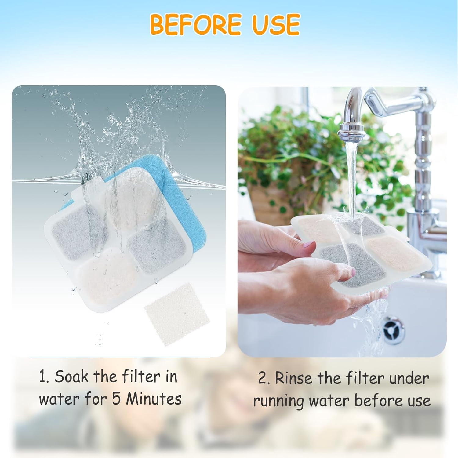 ABCISI 12+12 Pack Replacement Filters for Oneisall PW07SAU 10L/2.64Gal Stainless Steel Dog Water Fountain, Includes 12 Filters&12 Sponges, Improves Water Taste, Promote Pet Health&Encourage Drinking