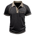 thumbnail image 5 of Men's Collared Polo Shirt Short Sleeve Contrast Trim & Pocket Casual T-Shirt Stylish & Breathable For Spring And Summer Daily Wear Tops,Black,L, 5 of 5