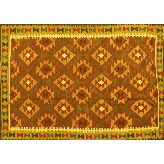 Ahgly Company Machine Washable Indoor Rectangle Oriental Yellow Traditional Area Rugs, 5' x 8'