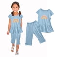 thumbnail image 5 of Chemises pour Filles, Ensemble Deux Pièces Été Col Rond Petit Imprimé Manches Courtes Manches Volantes Taille Élastique Pantalon Court, 5 of 5