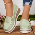 thumbnail image 2 of Women's Leather Wedge Loafers Wide Width Solid Color Comfortable Platform Slip on Business Walking Shoes Green Size 9.5, 2 of 5