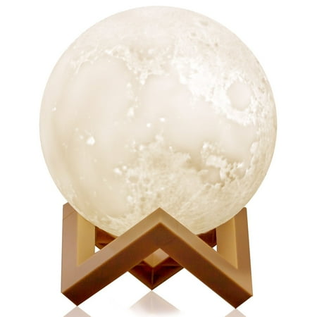- TSV Lighting Night Light LED 3D Printing Moon Lamp, Warm and Cool White Dimmable Touch Control Brightness with USB Charging, Rechargeable Home Decorative Light