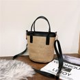 thumbnail image 4 of Bolsa De Hombro Bolso de hombro de paja con forma de cubo para mujer, bolsos cruzados tejidos de PU negro Ndcxsfigh Para Estrenar, 4 of 8