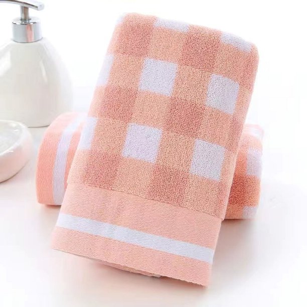 Nvzi Toallas de baño de 2 piezas, 13,78 x 29,53 pulgadas, 125 g, toalla de cara a cuadros para adultos de 32 hebras, livianas, de secado rápido (rosa)