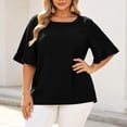 thumbnail image 3 of KyCheLot Short Sleeve T-Shirts for Women Plus Size Round Neck Solid Color T-Shirts Casual Summer Walking Tops, 3 of 8
