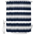 thumbnail image 2 of Navy Blue Gray Stripe Shower Curtains for Bathroom, Modern Farmhouse Horizontal Striped Waterproof Fabric Shower Curtain, Decorative Bathroom Curtain for Bathtub, 72"x72" , No Hooks Included, 2 of 9