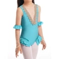 thumbnail image 4 of CHICTRY Girls Showman Halloween Costume Mesh Splice Leotard with Arm Sleeves Dress up Outfit Lake Green 5, 4 of 7