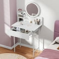 thumbnail image 4 of Nanly Vanity Desk with LED Lighted Mirror, Makeup Table with 1 Drawer and 2 Shelves, 3 Lighting Modes Adjustable Brightness White Makeup Dressing Table for Bedroom, 4 of 10