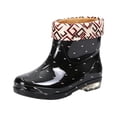 thumbnail image 2 of Domuza Women Floral Printed Fleece Lined Short Ankle Rain Boots, Waterproof Non Slip Rubber Sole Warm Lined Rain Shoes for Outdoor Gardening Walking Rainy Days Black 7（EU-38）, 2 of 3