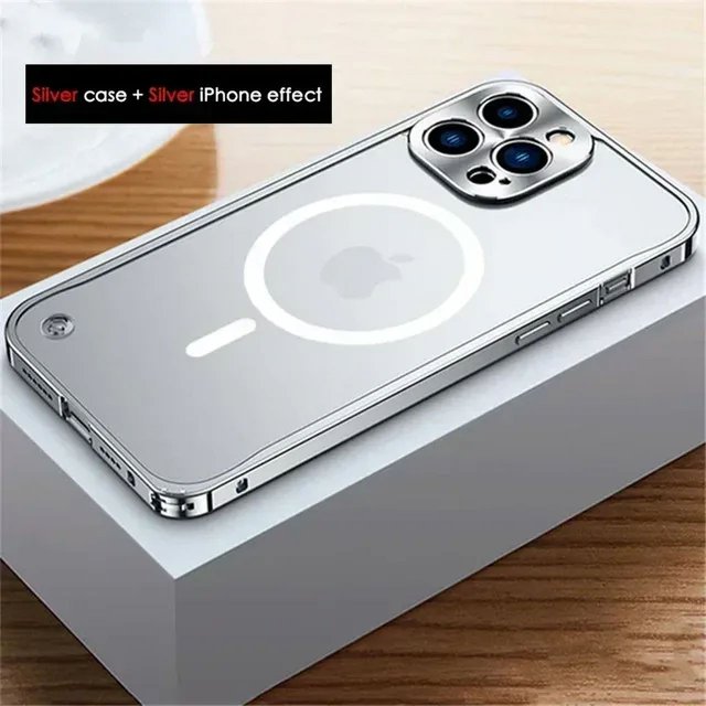 Metal Aluminum Alloy For Magsafe Case For iPhone 15 14 13 12 11 Pro Max Mini Magnetic Wireless Charge Translucent Matte PC Cover