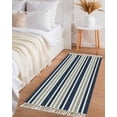 thumbnail image 3 of Area Rug with Tassels 2' x 5', Navy Blue Gray Stripe Kitchen Runner Rug for Hallway Bedroom Throw Rugs, Modern Minimalist Style Soft Door Mat for Bathroom Entrance Living Room, 3 of 9
