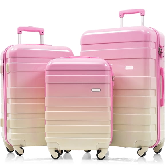 JERFIT 3-Piece ABS Hardshell Spinner Luggage Set with TSA Lock, Lightweight Durable Suitcase, 20/24/28 Inch, Pink