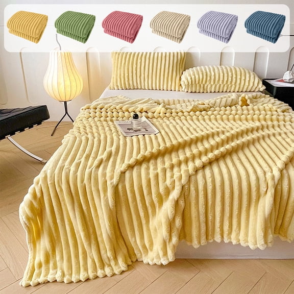 Flannel Fleece Throw Blanket,79x59" Extra Thick and Soft Bubble Faux Rabbit Fur Plush Nap Blanket,All-Season Warmth Large Size for Couch, Bed,Guest Use