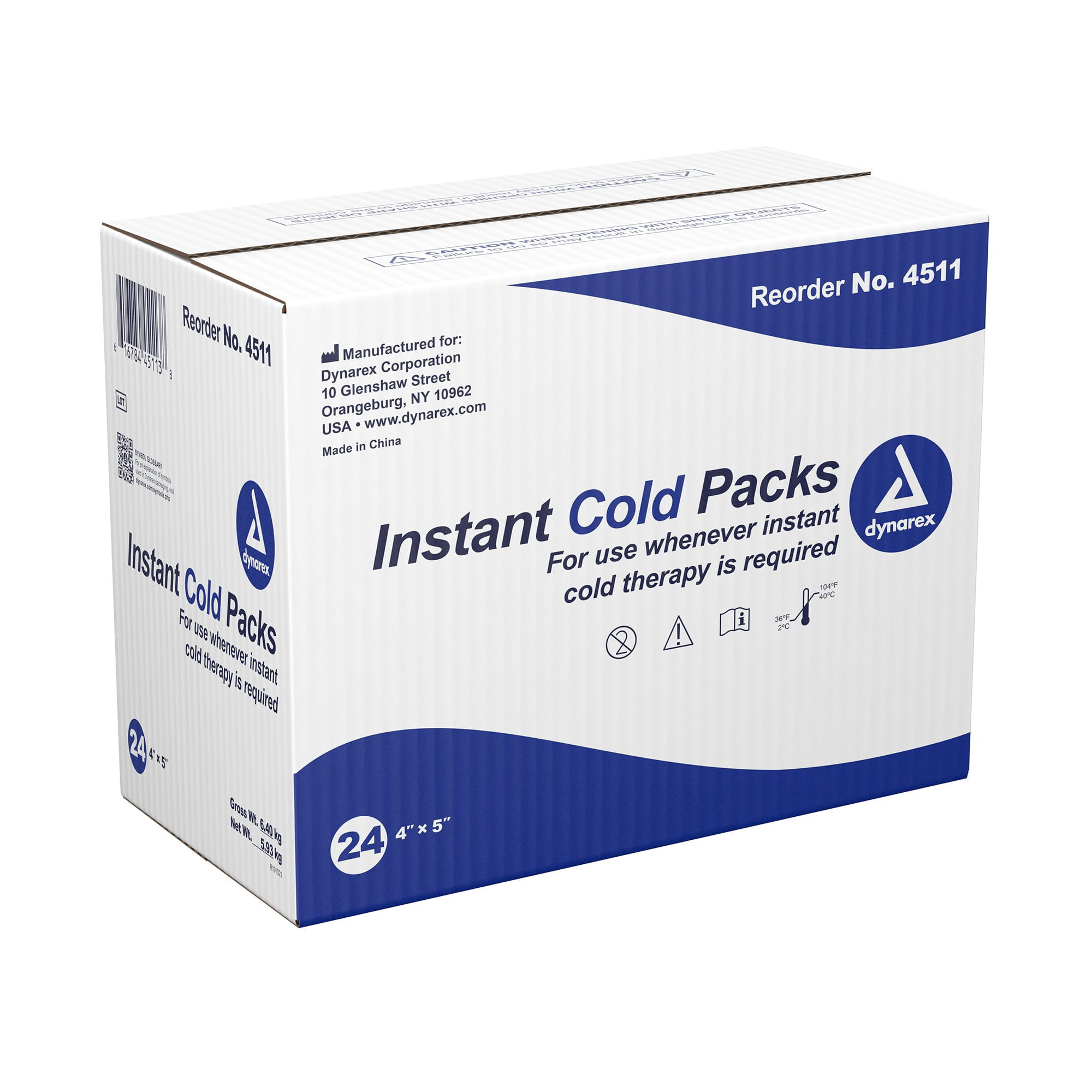 Dynarex Disposable Plastic / Calcium Ammonium Nitrate / Water 4 x 5" Instant Cold Pack 4511 24 per Case