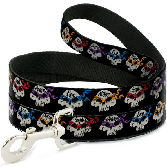 Nickelodeon Pet Leash, Dog Leash, TMNT Turtle Road Rebel Skulls Black, 4 Feet Long 1.0 Inch Wide