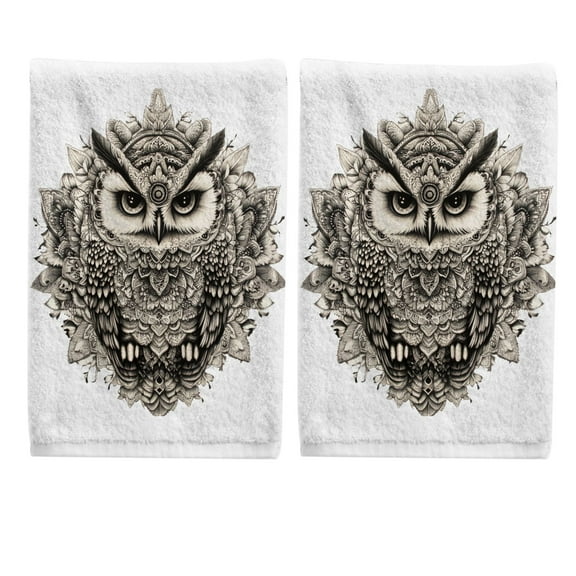 Ryvnso Art Owl Hand Towels Set for Bathroom Cotton Face Towel Decorative 15.5x29.5 inch