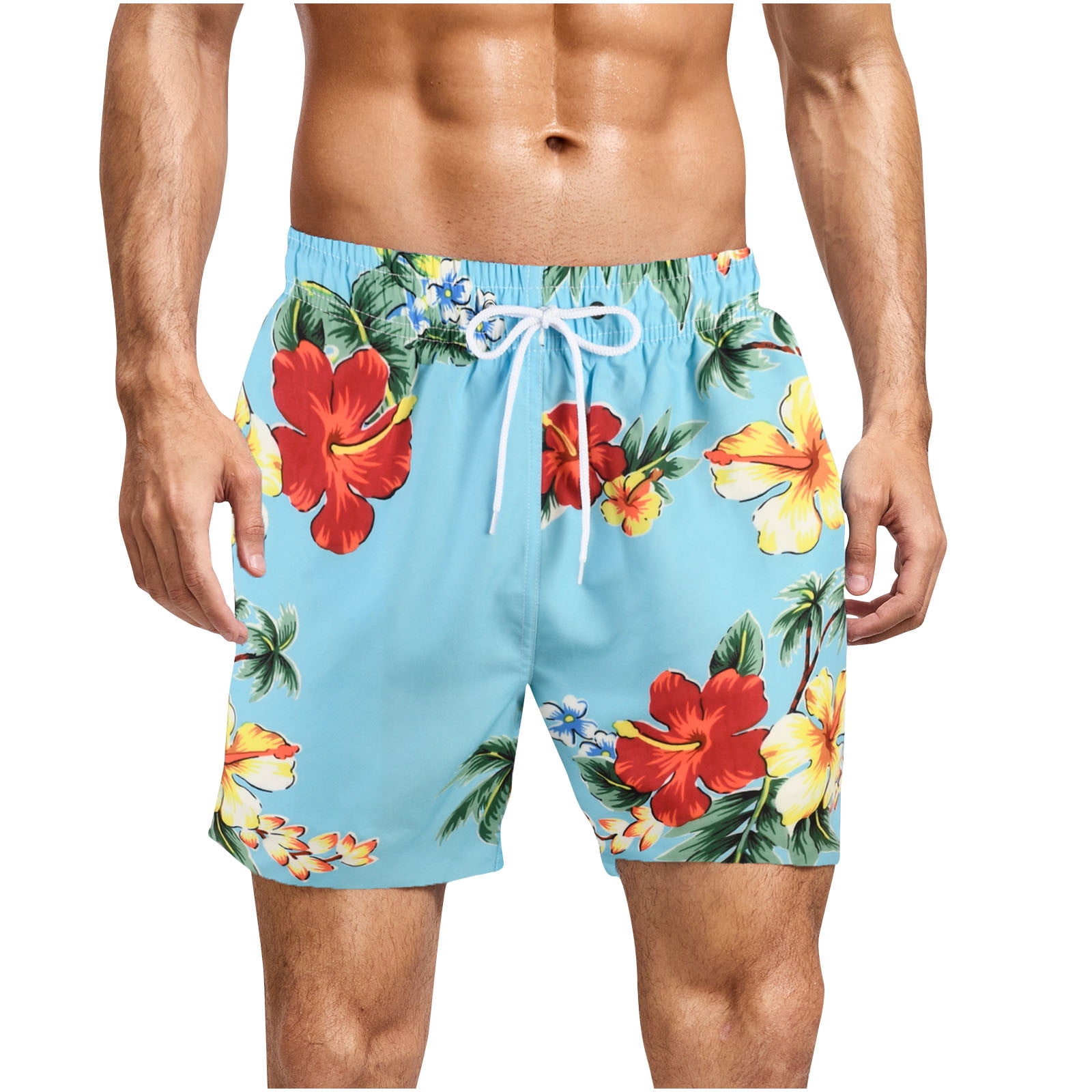 JWZUY Hawaii Floral Print Men's Swim Trunks Quick Dry Bathing Suit
