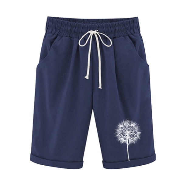 Mujeres Pantalones Cortos Casual, Cintura Elástica Día de la Independencia de la Impresión Pantalones Cortos con Cordón con Bolsillos para Verano Primavera de Uso Diario, Pantalones Cortos de Verano P