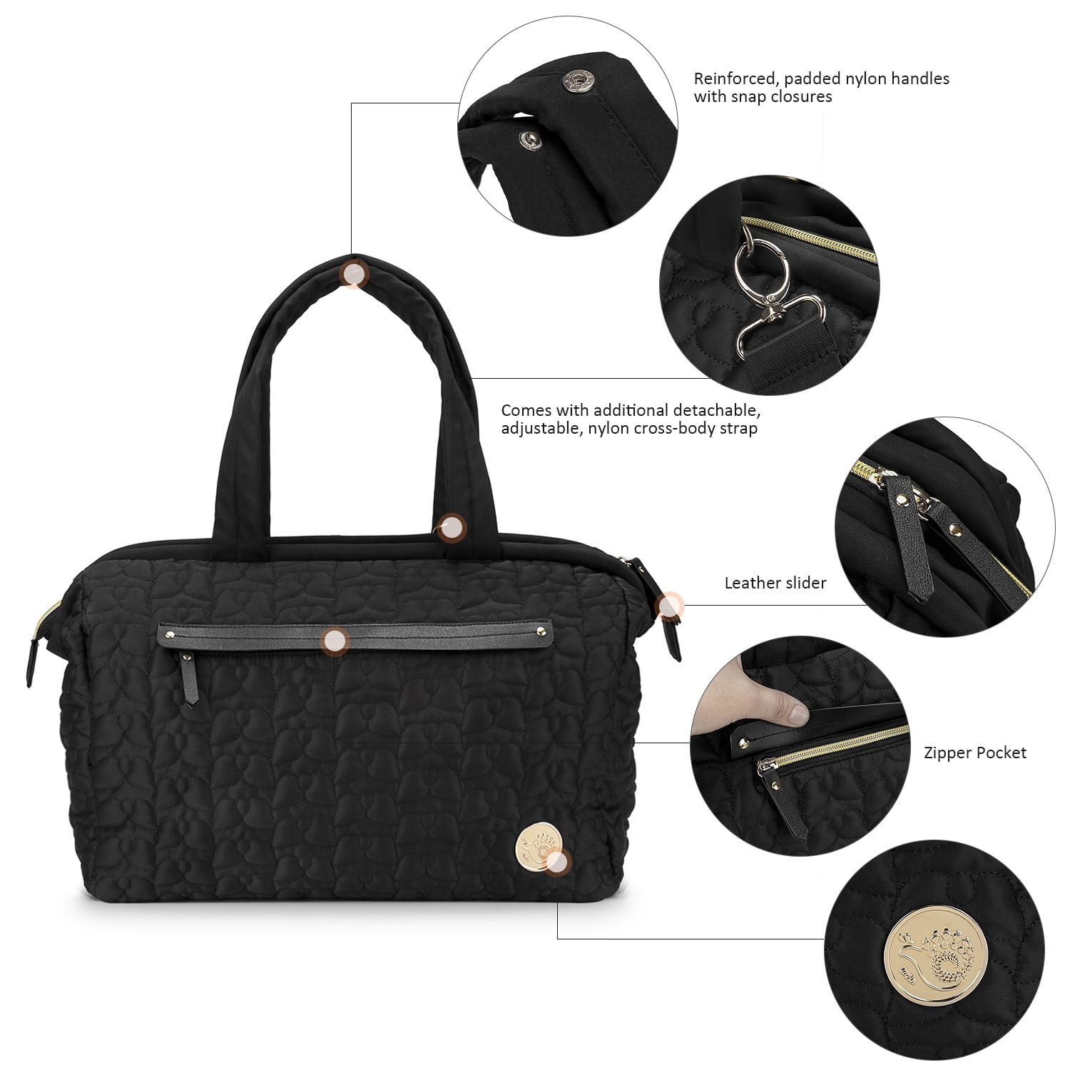 Lmbabter Versatile Herringbone Fabric Large Tote Diaper Bags, Gray
