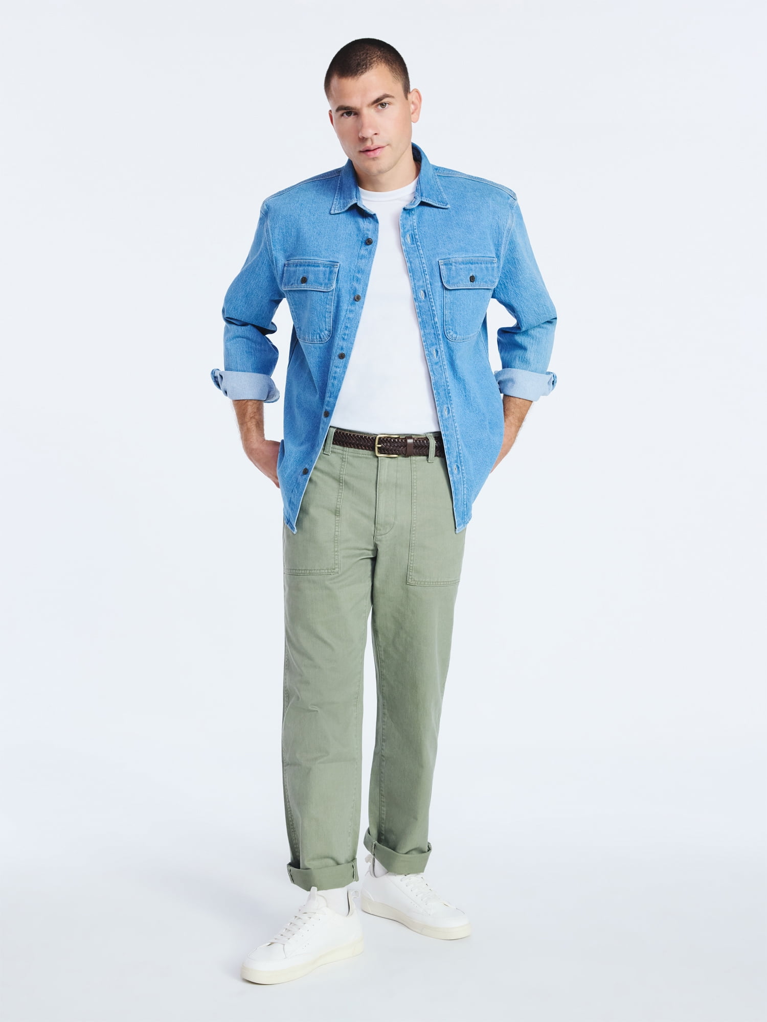 Free Assembly Men's Heavyweight Denim Overshirt with Long Sleeves, Sizes S-3XL