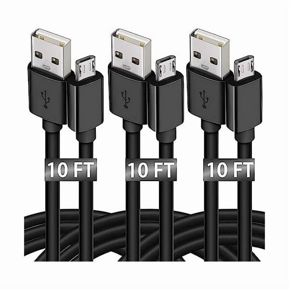 wonima88 Micro USB Cable, 10 FT 3 Pack Extra Long Sturdy Android Charger Cable, Fast Charging Cables Cord Compatible with PS4 Controller, Android, Samsung Galaxy S7 J3 J7, Xbox, Black