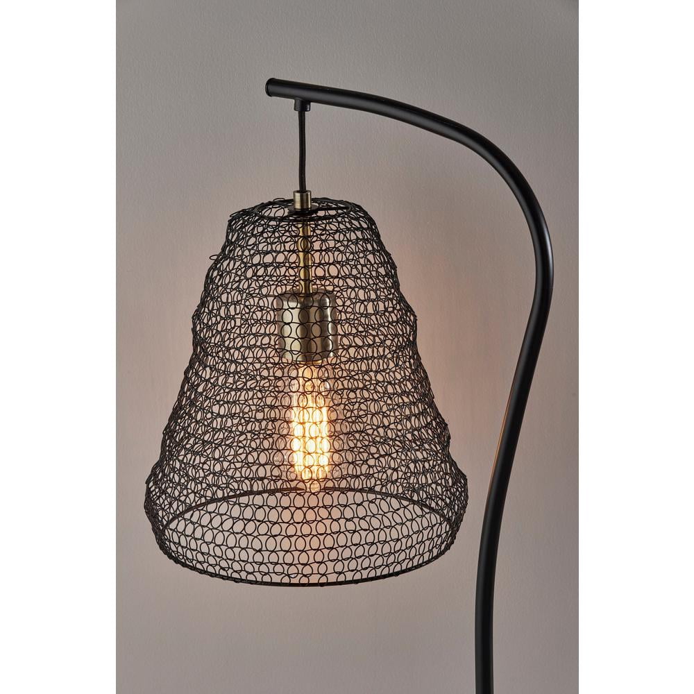 Adesso Sheridan Table Lamp, Black with Antique Brass Accents, Metal Wire Mesh Shade