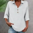 thumbnail image 6 of Olyvenn Womens Cotton Linen Shirts 3/4 Sleeve Button V Neck Collared Shirt Casual Loose Fit Tunic Blouses Fashion Clothes White S, 6 of 6