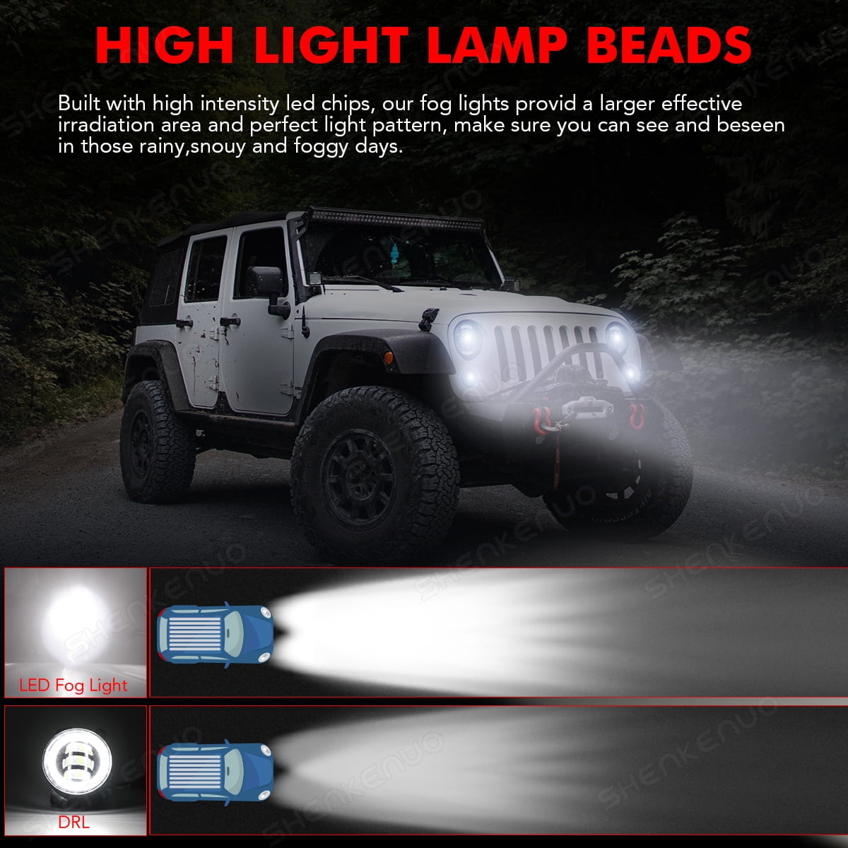 For Jeep Grand Cherokee 2011~2013 4" Round LED Fog Light DRL Light White Amber