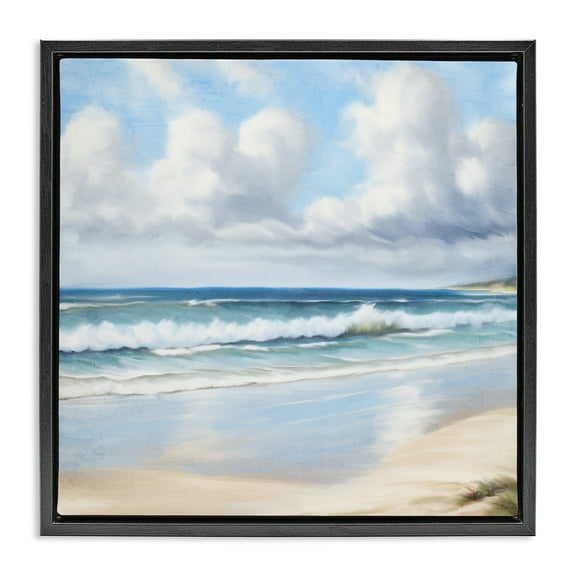 Stupell Industries Sand Walk Ocean Waves Landscape Painting Black Floater Framed Canvas Art Print Wall Art, 18 x 18