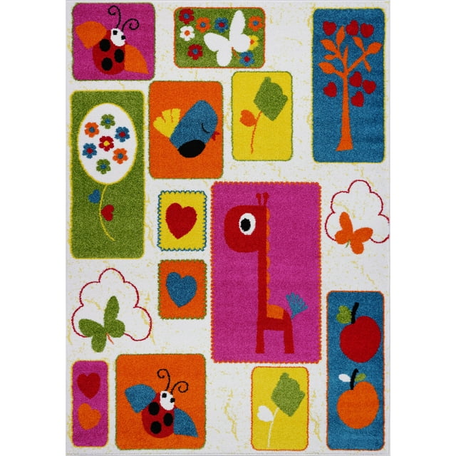 Ladole Rugs Cream and Multicolor Nature Theme European Kids Area Rug Carpet, 5x7 (5'3" x 7'4", 160cm x 225cm)