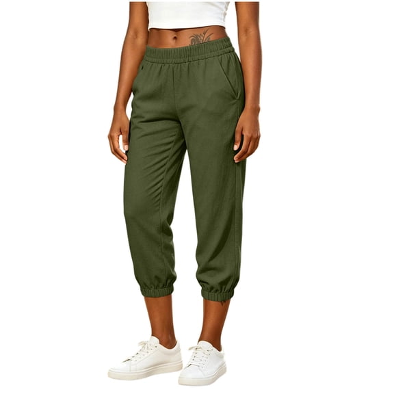 MYAOYINo Boundaries Womens Cropped Cuffed Pants Elastic Waist Casual Lounge Pants