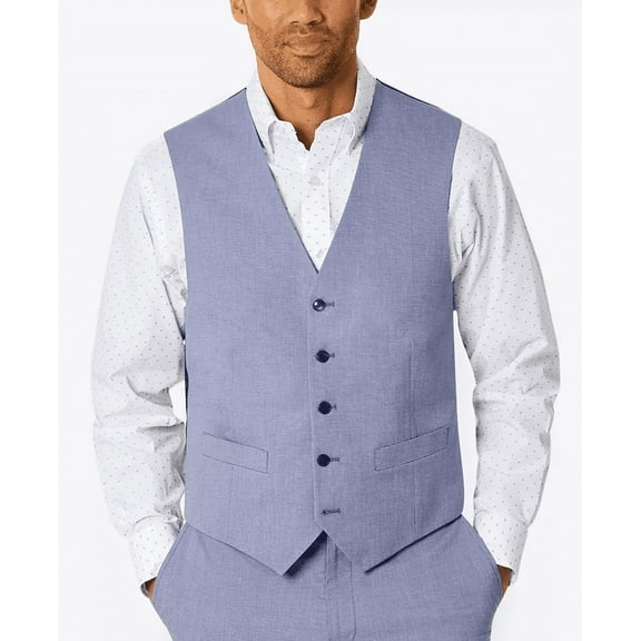 Tommy Hilfiger Mens Modern fit Button-Up Suit Vest Large Blue Stretch